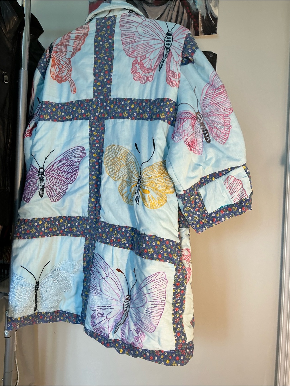 Quilt Coat with Embroidered Butterflies Medium Weight Size XL - Picture 6 of 11